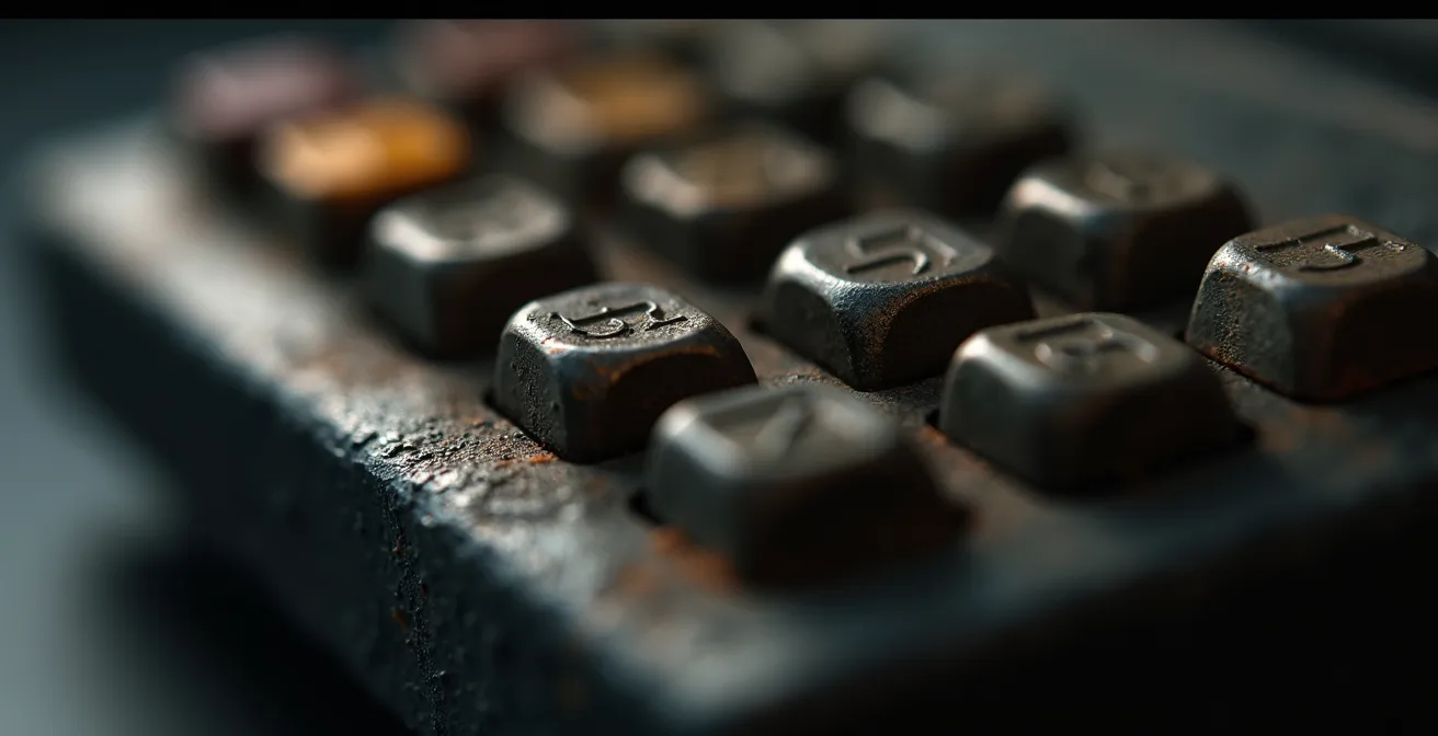 Détail macro de touches de calculatrice vintage avec effet de profondeur de champ