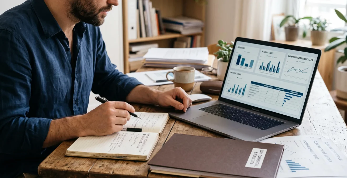 Responsable comparant un budget publicitaire et des demandes de prospects dans un tableau de suivi